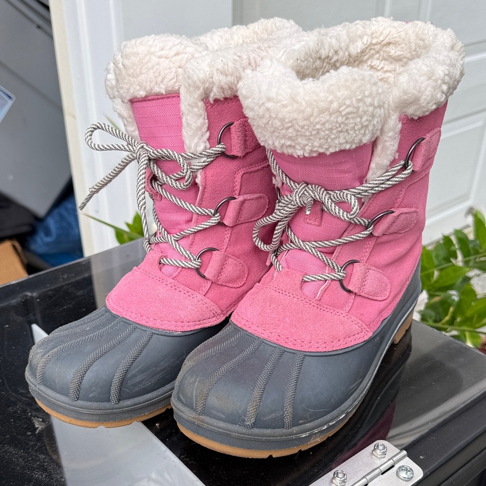 Pink and Gray Winter Boots